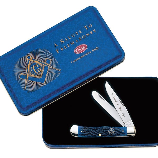 Masonic Blue Bone Jig Trapper Pocket Knife