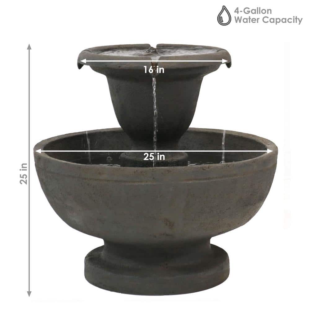 Gray Polyresin 25" 2-Tier Outdoor Water Fountain