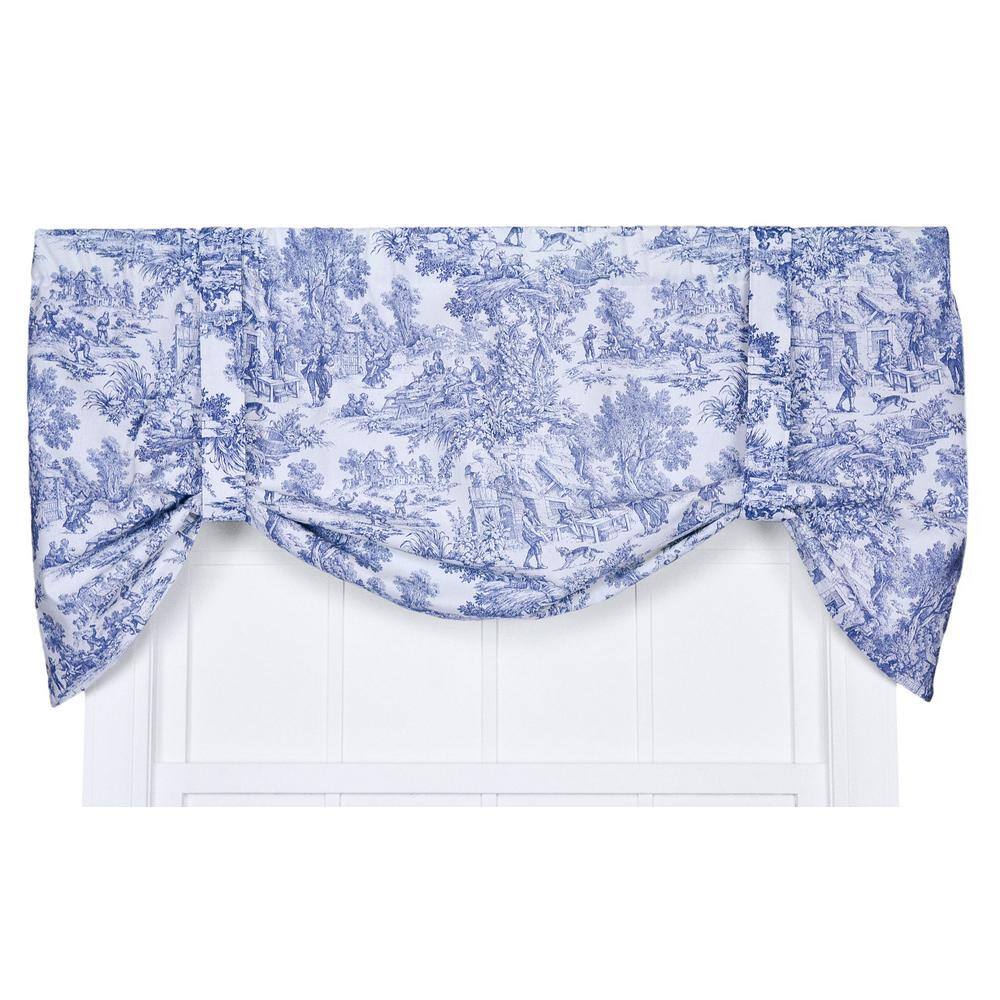 Victoria Park Blue Cotton Toile Tie-Up Valance