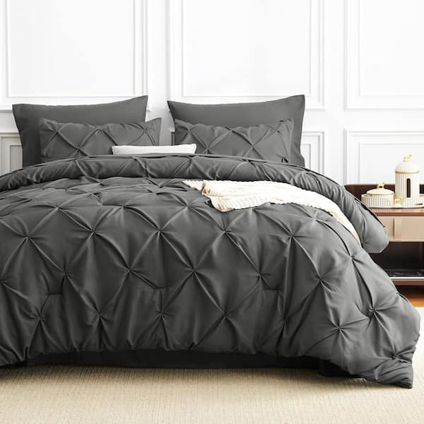 7-Piece King Pintuck Comforter Set - Dark Grey Bed in a Bag YAV275 ...