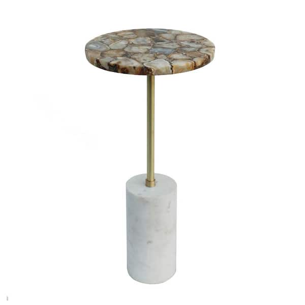 A & B Home 12 in. Matte Brass and White Marble Round Agate End Table