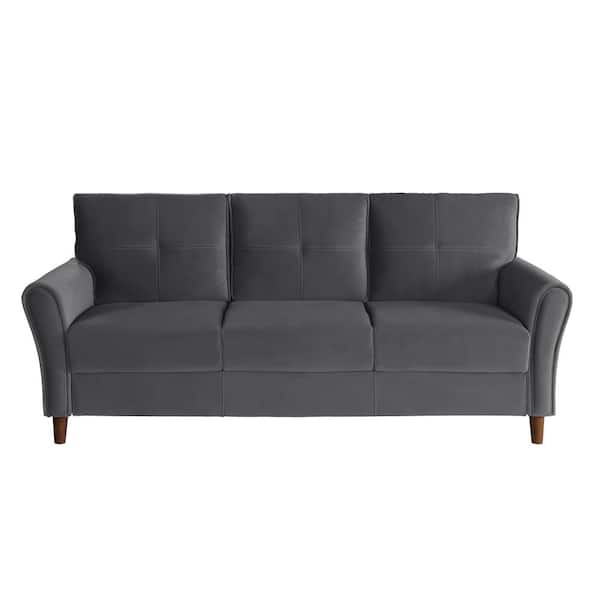 EVERGLADE HOME Halton 80 in Flared Arm Velvet Straight in Gray