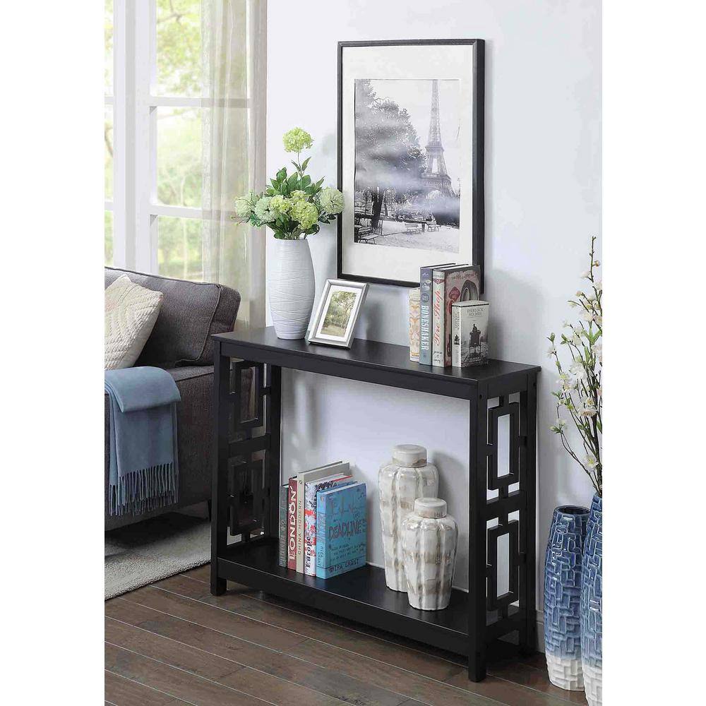 Black Wood Console Table with Storage Shelf