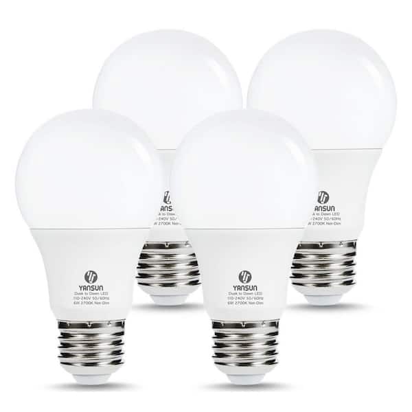 YANSUN 40-Watt Equivalent A19 6W Non-Dimmable Dusk to Dawn LED Light Bulb E26 Base in Warm White 2700K (4-Pack)