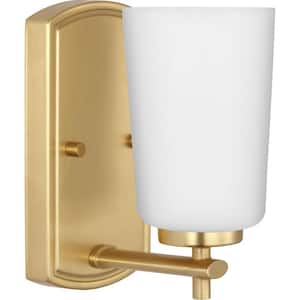 Adley Collection 4.5 in. 1-Light Satin Brass Etched Opal Glass New Traditional Bath Vanity Light