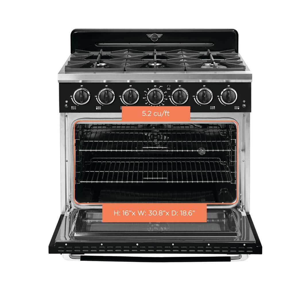Midnight Black 36" Retro Convection Gas Range with Chrome Accents