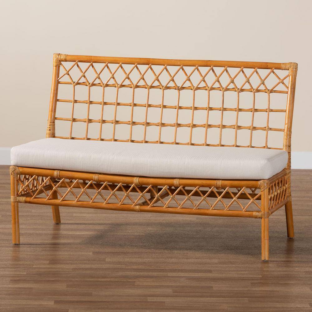 Capella Honey Rattan Bohemian Dining Bench with Cushion