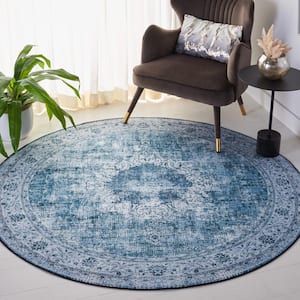Tucson Green/Gray 6 ft. x 6 ft. Machine Washable Border Floral Medallion Round Area Rug
