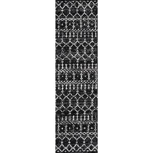 Moroccan HYPE Boho Vintage Diamond Black/Ivory 2 ft. x 20 ft. Runner Rug