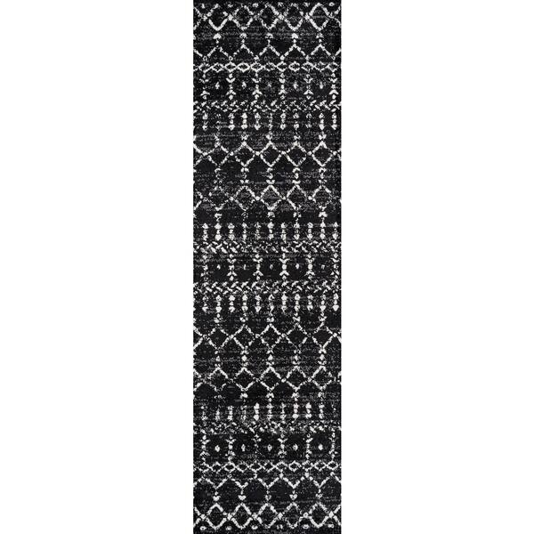 Moroccan Hype Boho Vintage Diamond Black/Ivory 2 ft. x 8 ft. Runner Rug
