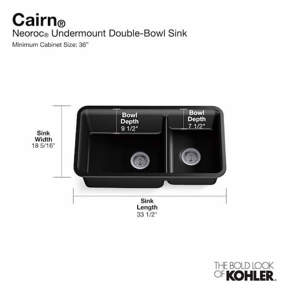 Kohler K-8204 Cairn 33-1/2 Undermount Double-Bowl Kitchen Sink - Matte Graphite