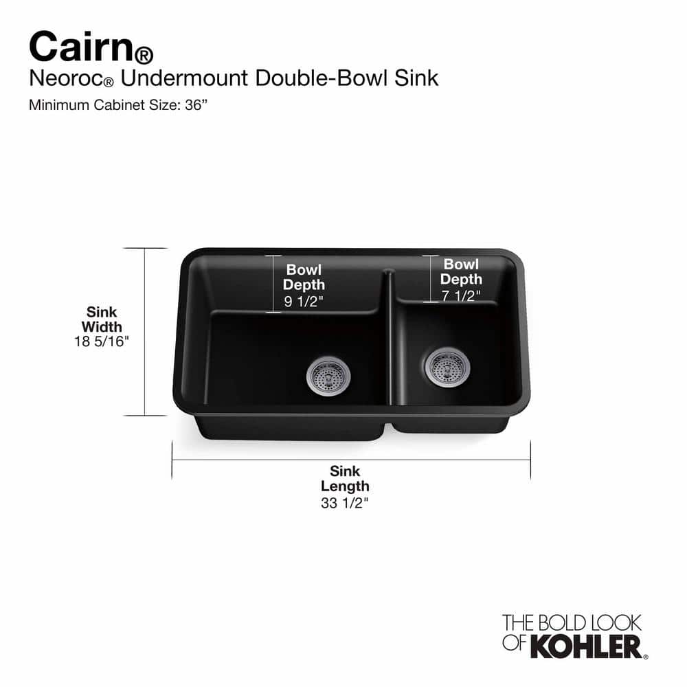 Cairn 33.5" Matte White Double Basin Stone Kitchen Sink with Accessories