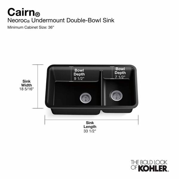 KOHLER Cairn Undermount Neoroc Granite Composite 33.5 in. 0-Hole Basin Double Bowl Kitchen Sink in Matte Brown