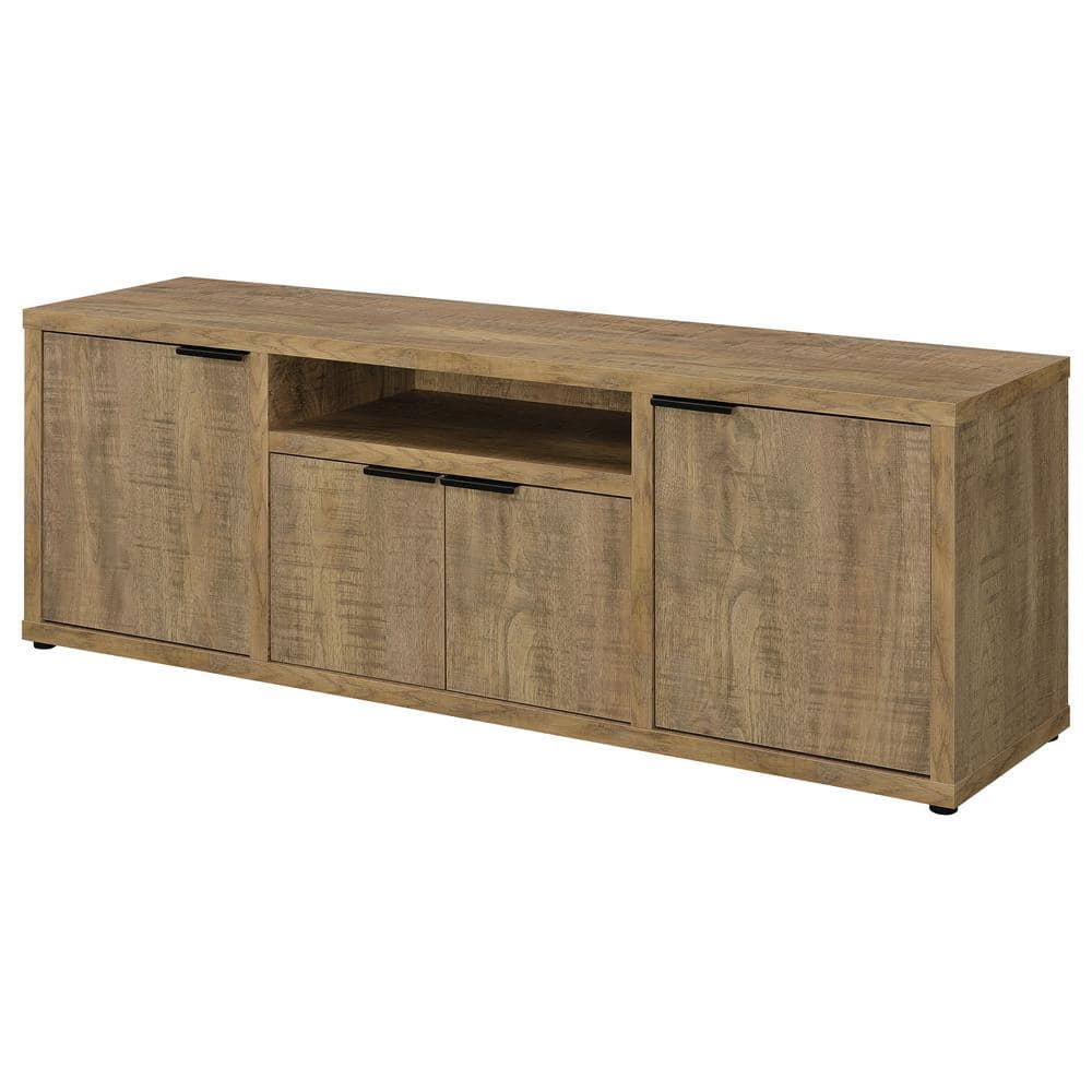 Rustic Brown Mango Wood 4-Door TV Stand with Cabinet