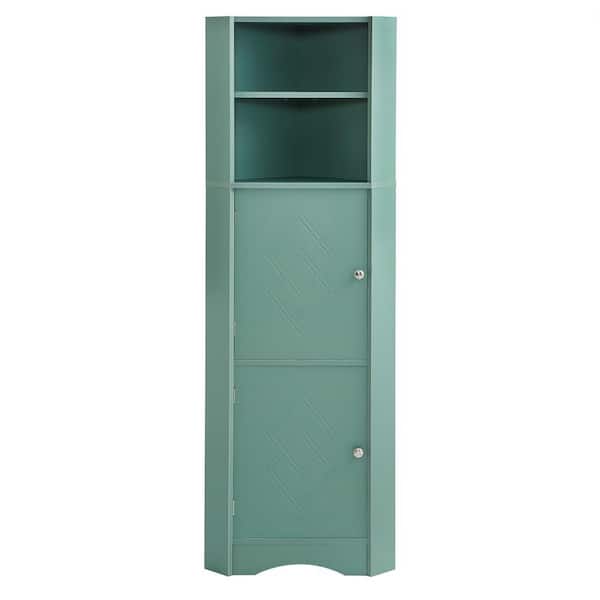 Nestfair 14.57 in. W x 12.8 in. D x 61.02 in. H Green Freestanding Corner Linen Cabinet with Doors