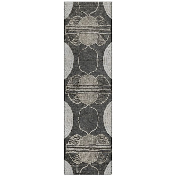 Chantille Machine Washable Indoor/Outdoor Abstract ACN3064 Graphite 2 ft. x 7 ft. Runner Rug