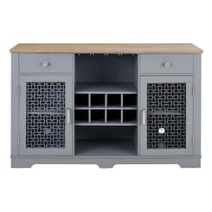 Modern Light Blue MDF 56 in. Buffet Cabinet, Sideboard with 2 Drawers and Elegant Glass Door Cabinets
