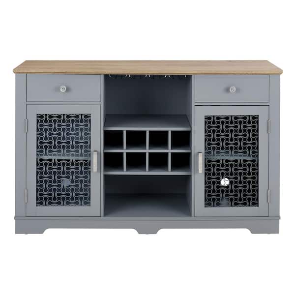 Clihome Modern Light Blue MDF 56 in. Buffet Cabinet, Sideboard with 2 Drawers and Elegant Glass Door Cabinets