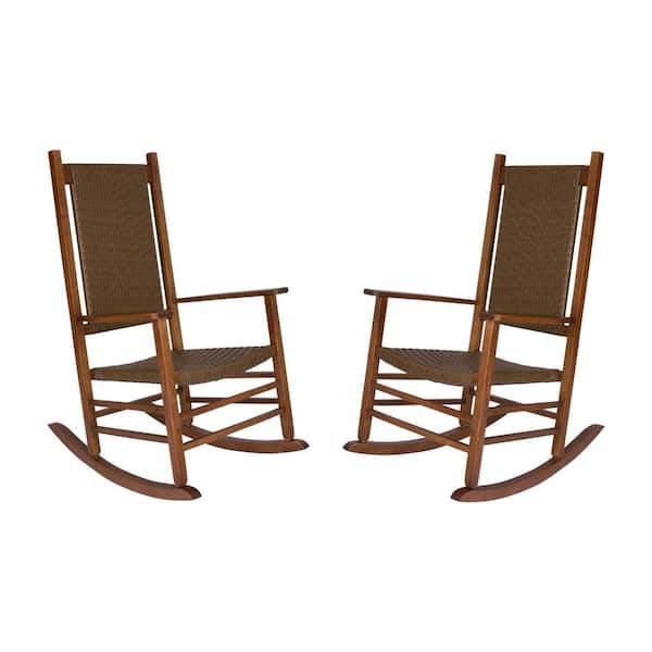Shine Company Oak Wood Outdoor Rocking Chair Hampton Porch Rocker, Porch Rocking Chair (Set of 2)