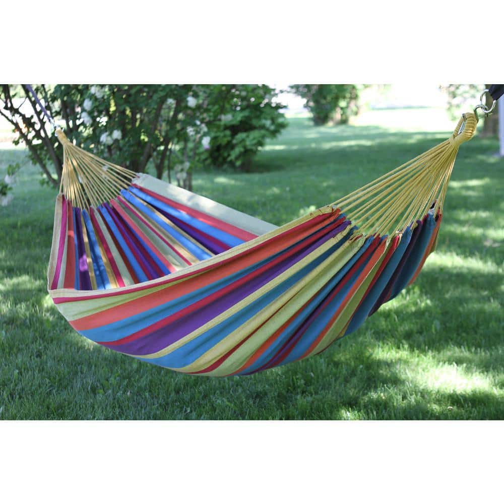 Multicolor Brazilian Style Cotton Double Hammock with Durable Polyester End Strings