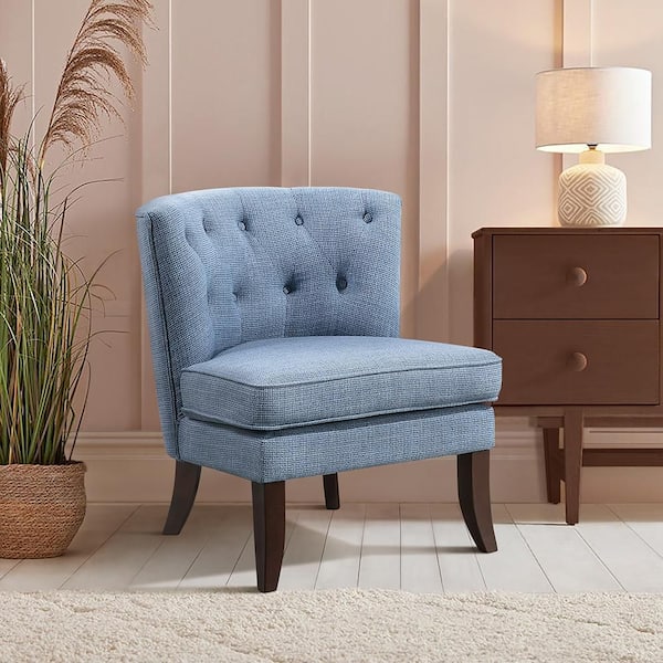 Rachael Blue Textured Fabric Upholstery Button Tufted Back Accent Armless Chair