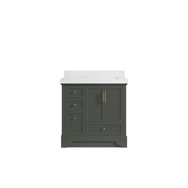 Willow Collections Alys 36 in. W x 22 in. D x 36 in. H Right Offset Sink Bath Vanity in Pewter Green with 2 in. Empira Qt. Top