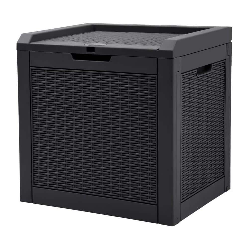32 Gal. Black Resin Deck Box Waterproof Resin with Lockable Lid & Side Hand