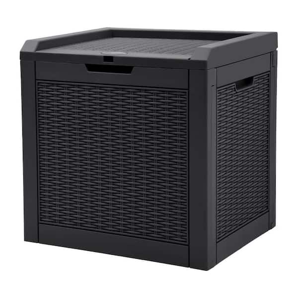 Unbranded 32 Gal. Black Resin Deck Box Waterproof Resin with Lockable Lid & Side Handles