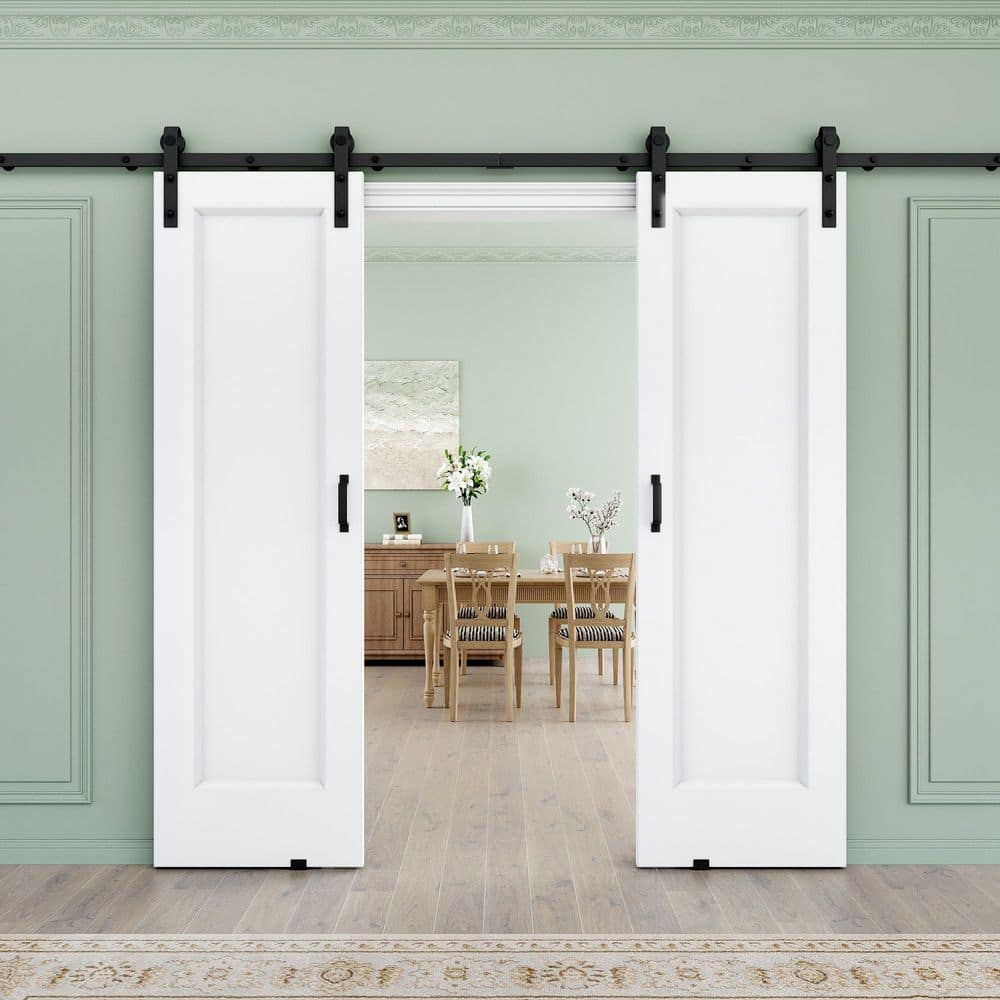 EH PUERTA 48 in. x 80 in. 1 Panel White Primed MDF Sliding Barn Door ...