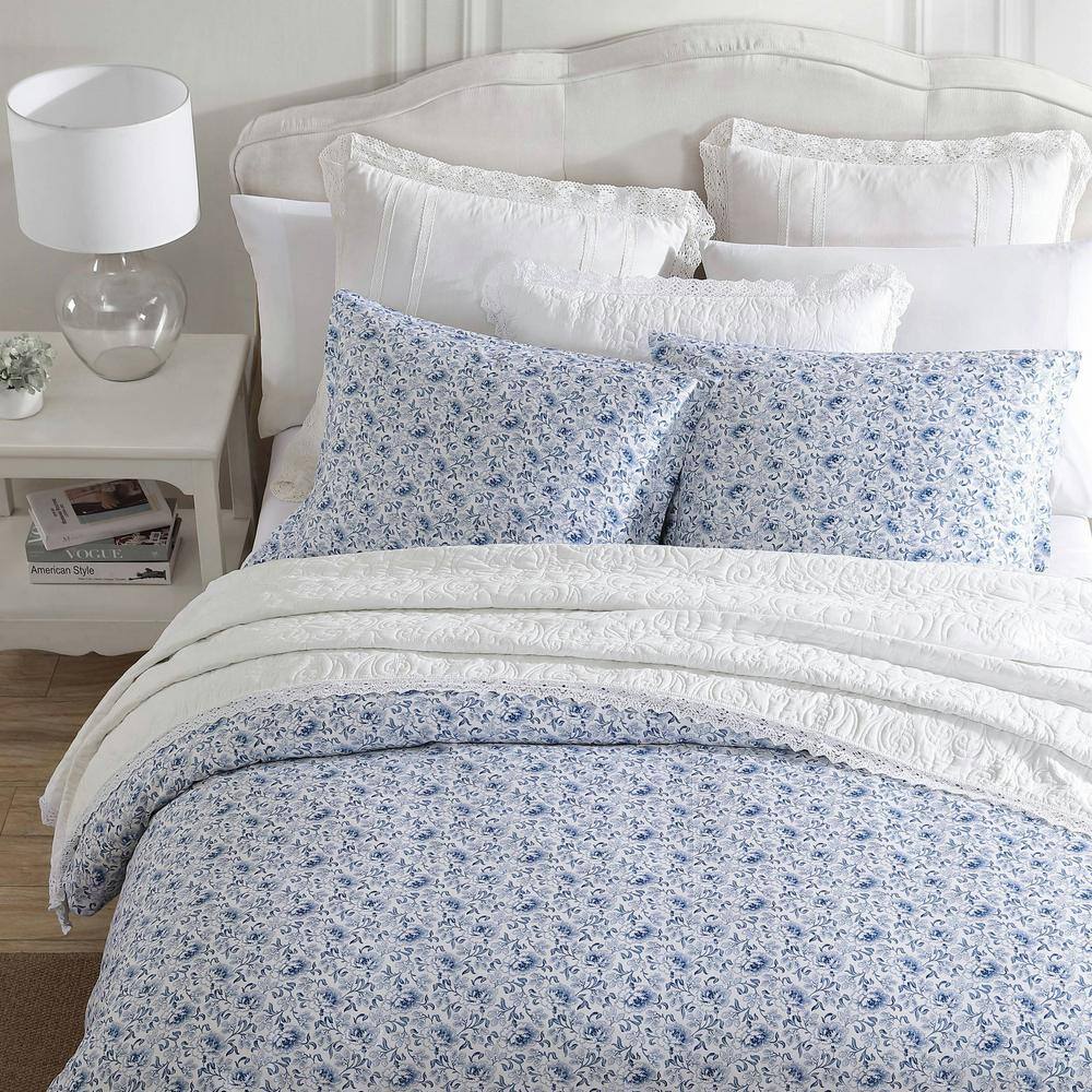 Lorelei Blue Floral Cotton Sateen Full/Queen Duvet Cover Set