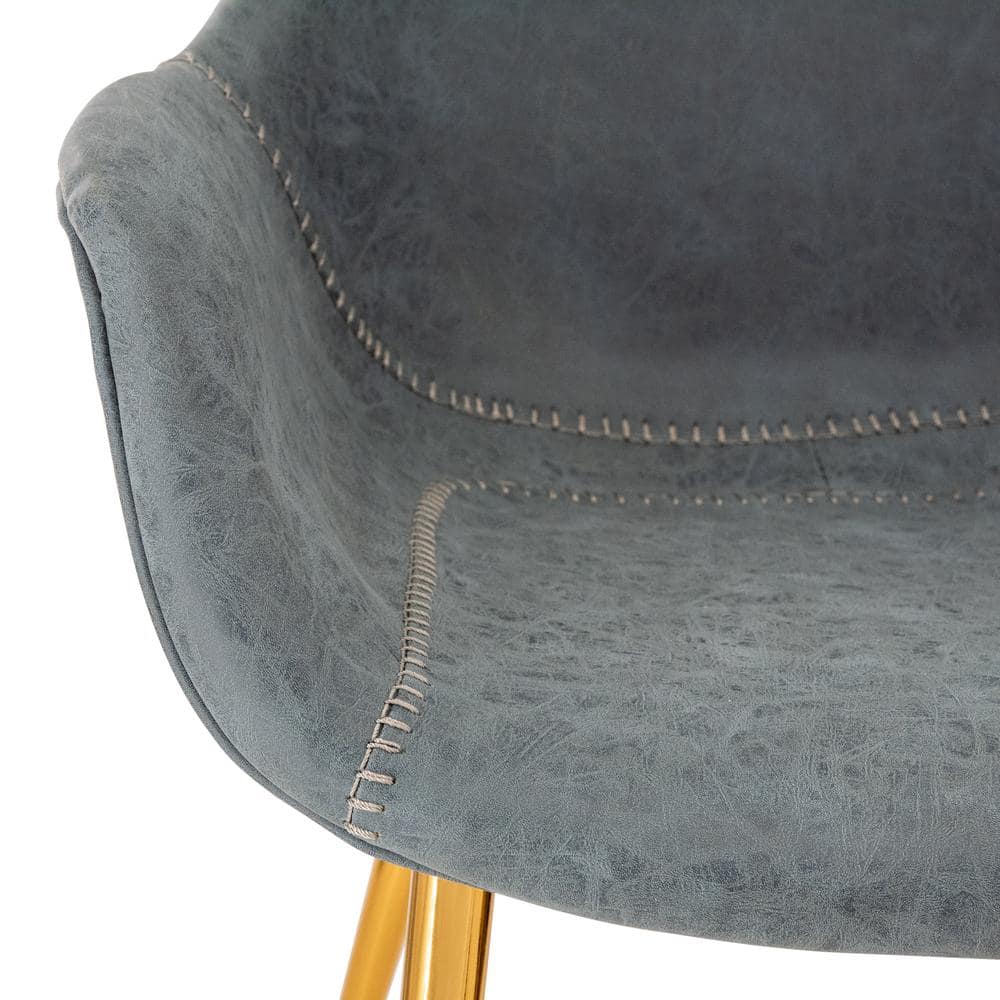 Peacock Blue Faux Leather Armchair with Gold Metal Legs