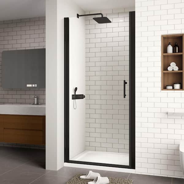 imperiol Modern 32 to 33-3/8 in. W x 72 in. H Pivot Frameless Shower Door in Matte Black Finish with 1/4 in. (6mm) Clear Glass