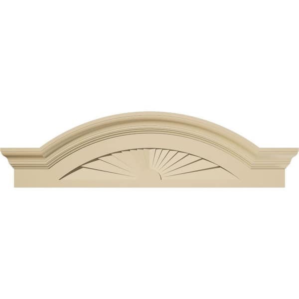 Ekena Millwork 36-in W x 10-in H x 2-1/2-in P Segment Arch W/Flankers Sunburst Signature Urethane Pediment, Primed Tan