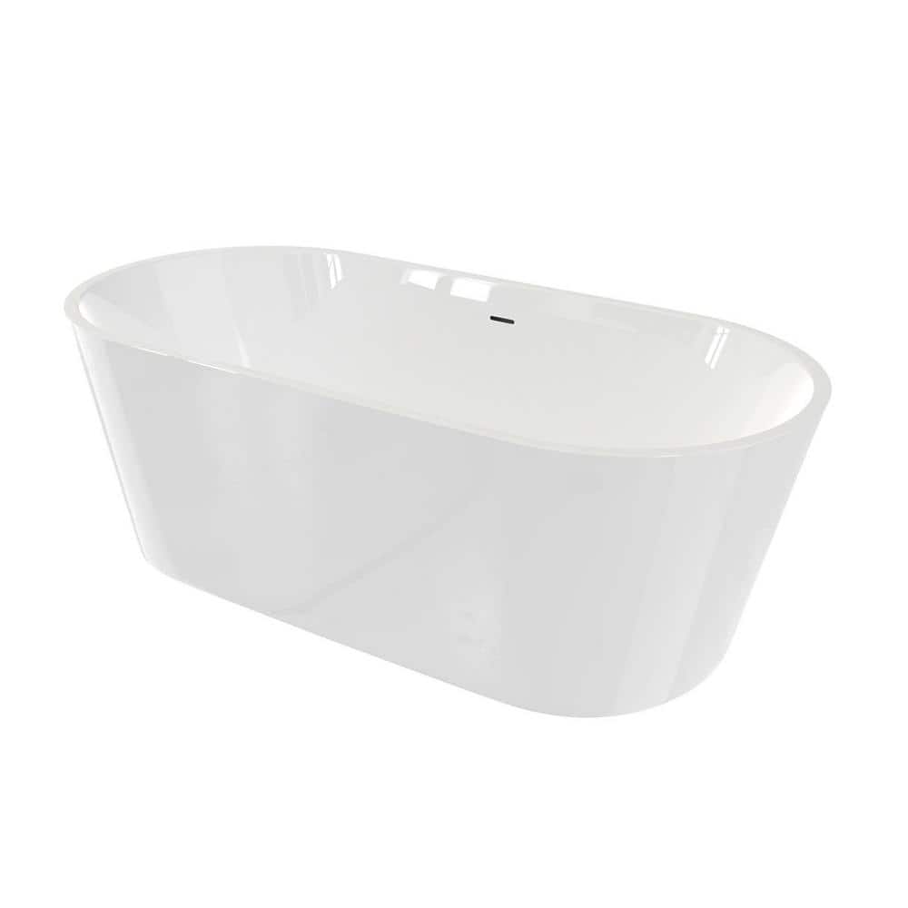 Enigma 59-Inch Glossy White Acrylic Freestanding Oval Bathtub