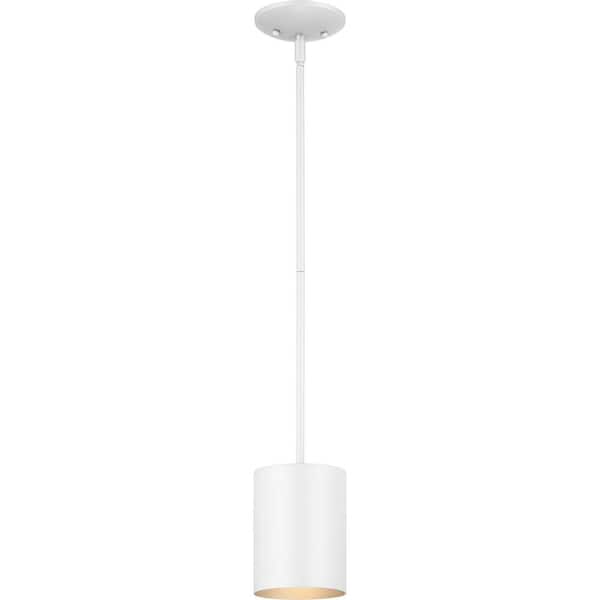 Volume Lighting Mini 1-Light White Aluminum Integrated LED Indoor/Outdoor Cylinder Downrod Pendant
