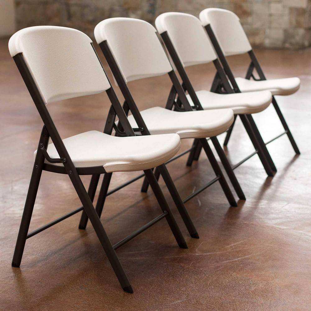 Almond Polyethylene and Steel Folding Chairs, Set of 4
