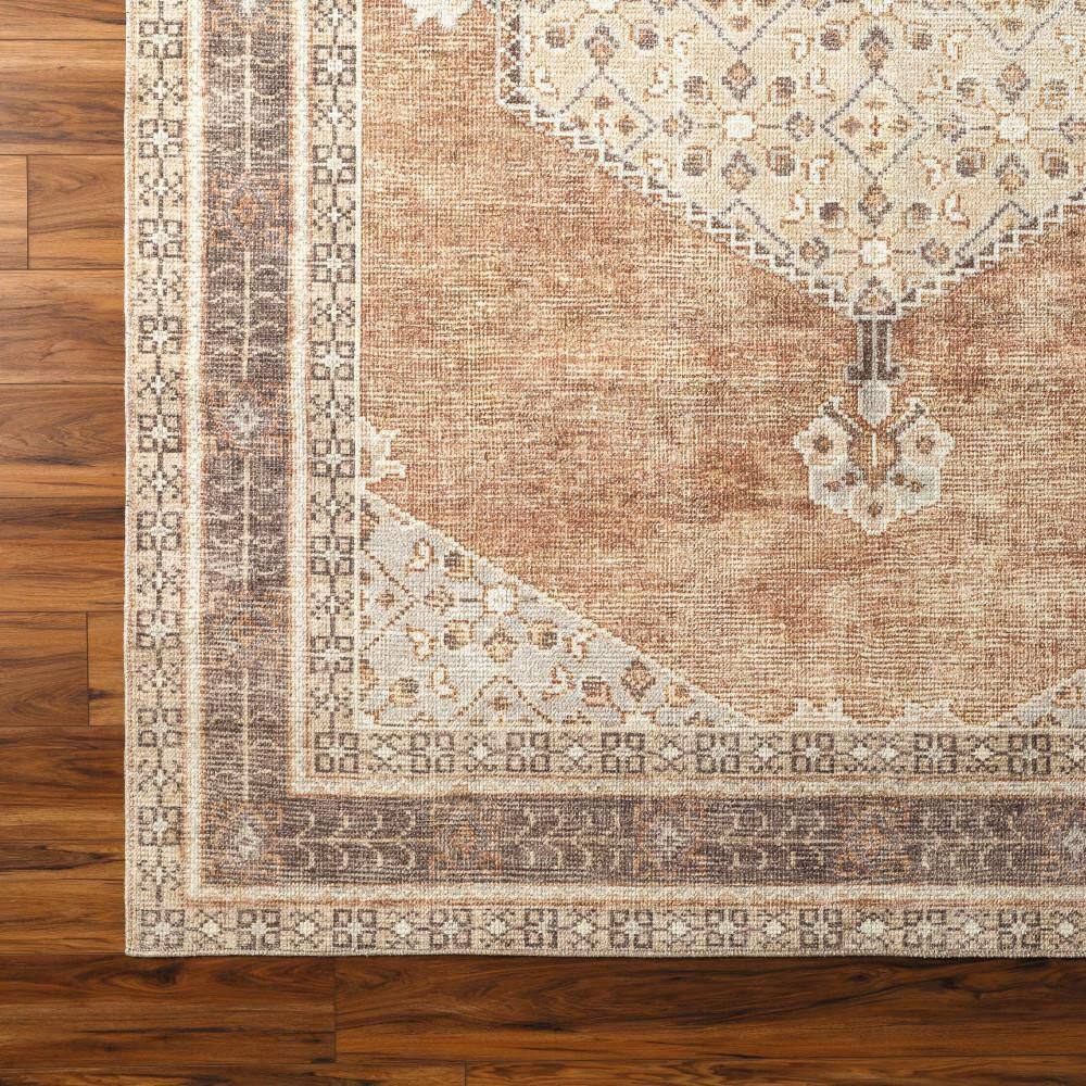 Gray and Beige Medallion Synthetic Runner Rug 2'7" x 7'3"