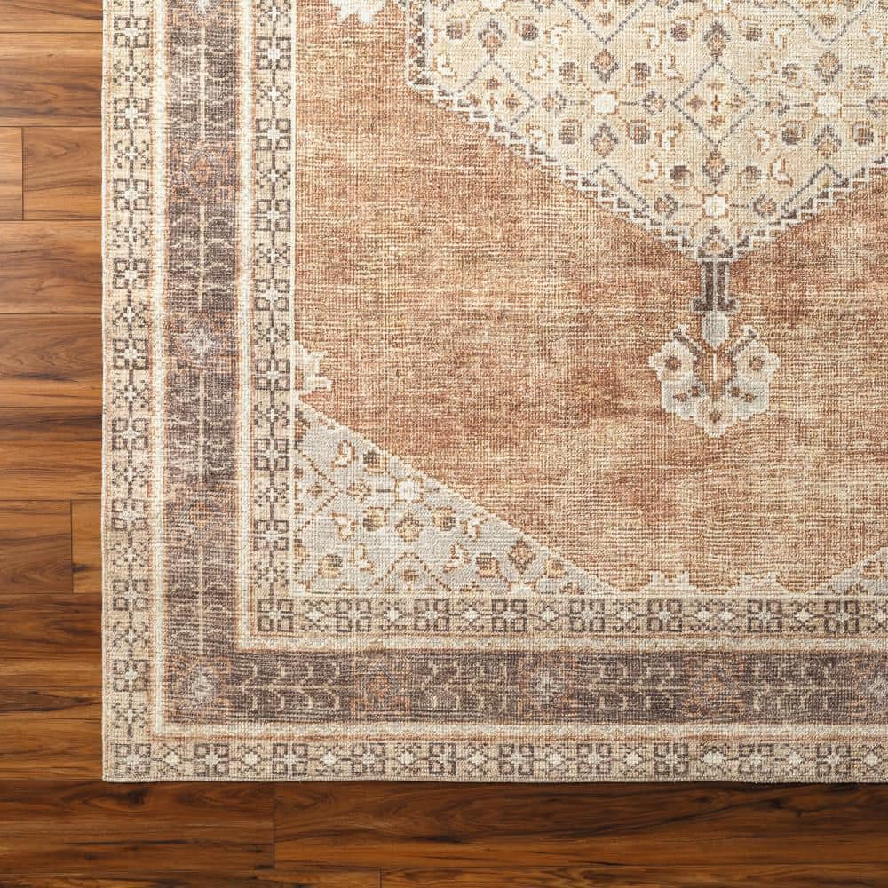Lila Terracotta and Beige Medallion Polyester Area Rug 7'10" x 10'