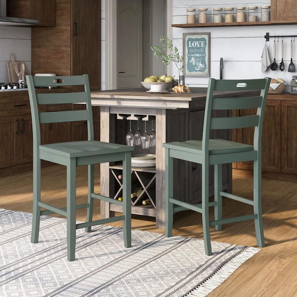 Quinby Antique Green Wood Counter Height Side Dining Chairs (Set of 2)
