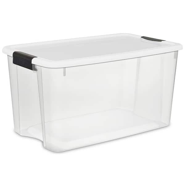 Sterilite 70 qt. Clear Plastic Stackable Storage Bin w/ White Latch Lid, 24-Pack