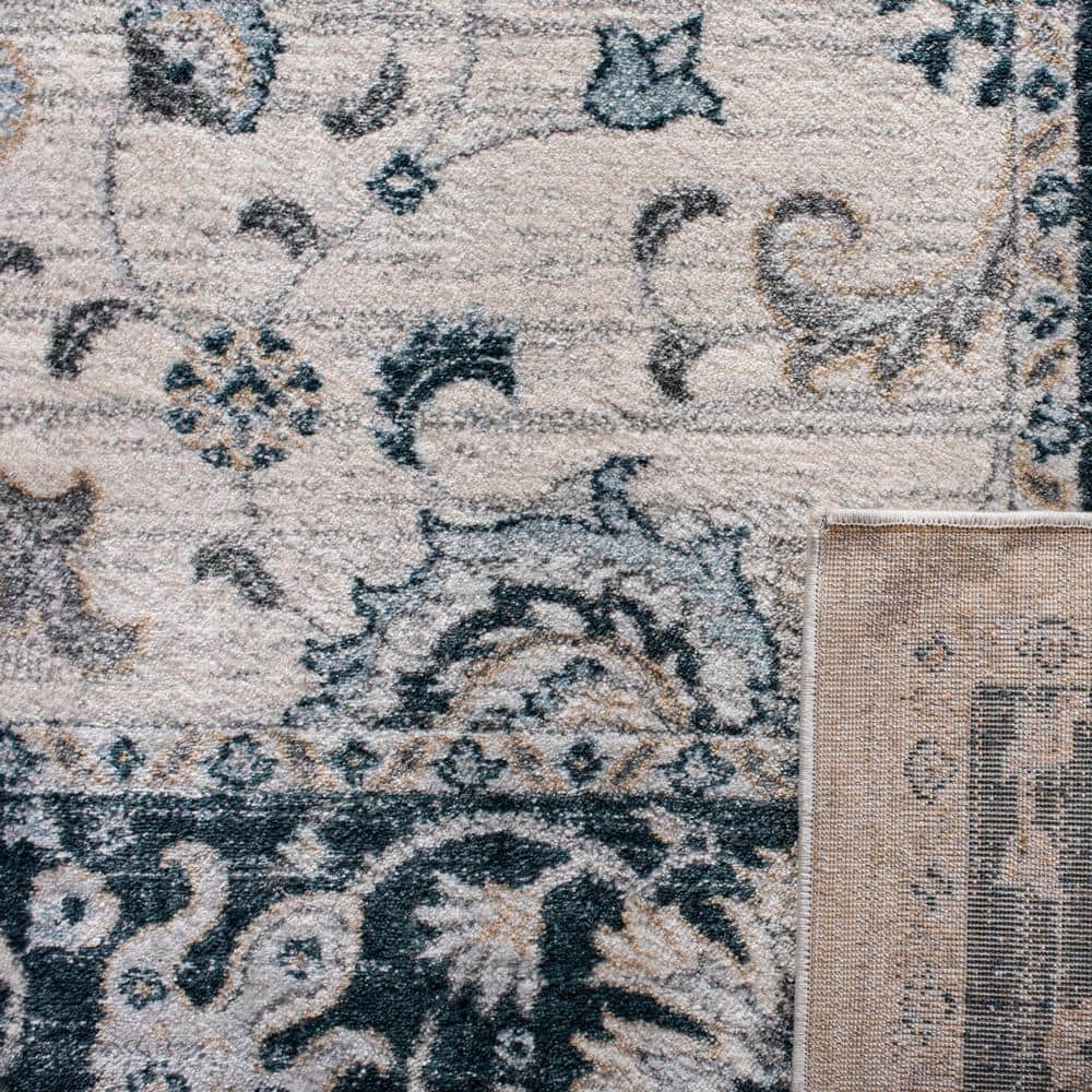 Isabella Cream and Navy Stain-Resistant Runner Rug