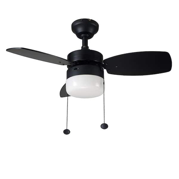 Hampton Bay Triplicity 30 in. Indoor LED Matte Black Ceiling Fan with Light