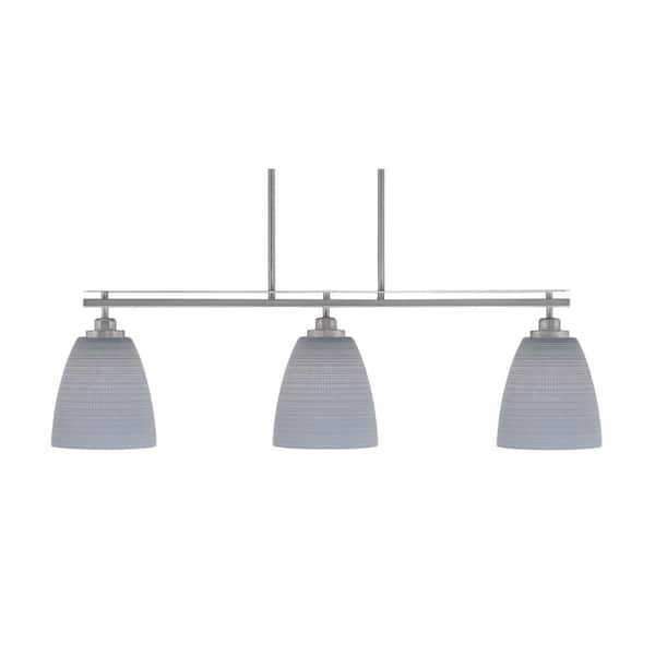 Unbranded Monroe 3-Light Brushed Nickel, Billiard Light, Any room with 8 in. Gray Matrix Glass Shades no bulbs included