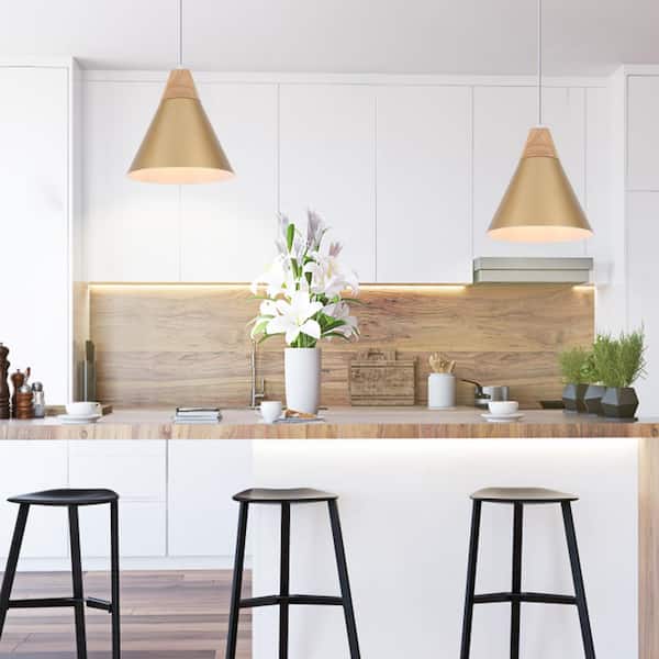 1-Light Spray Gold Modern Industrial Metal Cone Shade Hanging Pendant Light with No Bulbs Included