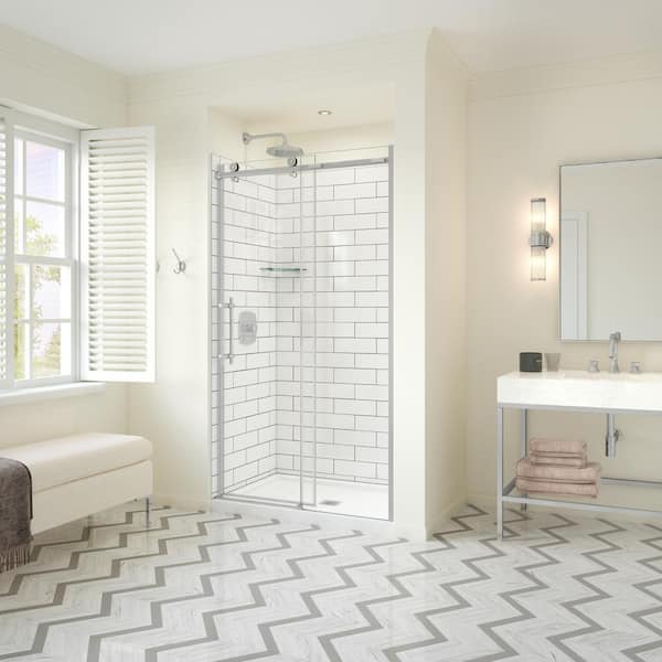 MAAX Odyssey SC 45-47 ½ x 78in. 8 mm Sliding Shower Door for Alcove Installation with Frameless Clear glass in Chrome