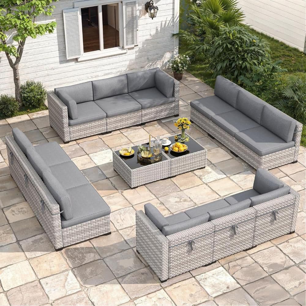14-Piece Wicker Outdoor Patio Conversation Seating Set with Black Cushions price history on PriceWatchPro