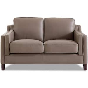 Bella 60 in. Taupe Top Grain Leather 2-Seater Loveseat with Removable Cushions