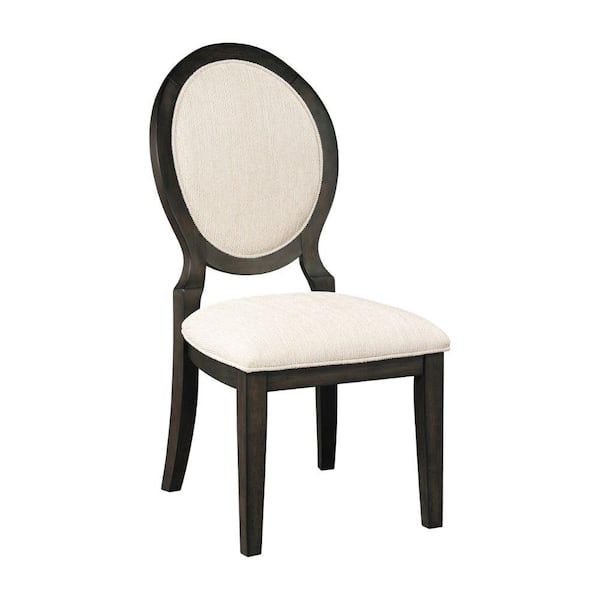 Benjara Cream and rown Polyester Oval Padded Back Dining Chair (Set of 2)