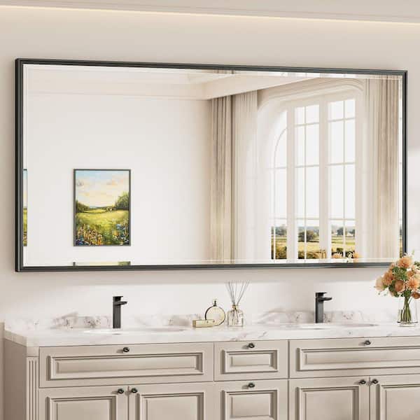 72 in. W x 36 in. H Framed Rectangular Black Mirrors for Bathroom Wall Beveled Mirror Bathroom Vanity Mirror Over Sink