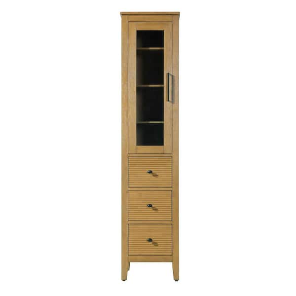 16 in. W x 18 in. D x 72 in. H Brown Freestanding Linen Cabinet in Honey Teak